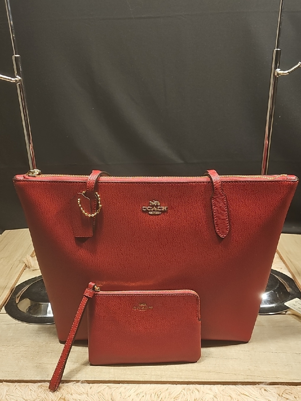 Coach Red Leather Tote with Matching Wristlet